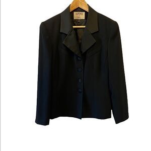 VINTAGE Black Tuxedo Satin Trim 4 Button Blazer Dressy Jacket 8